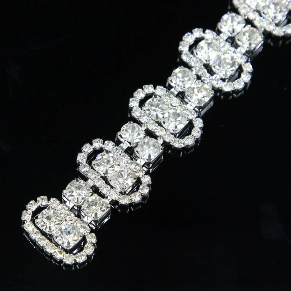$53.99 10Yards 2cm Hot Sale Charming Sliver Bling Clear Rhinestone Costume Chain Applique Trim