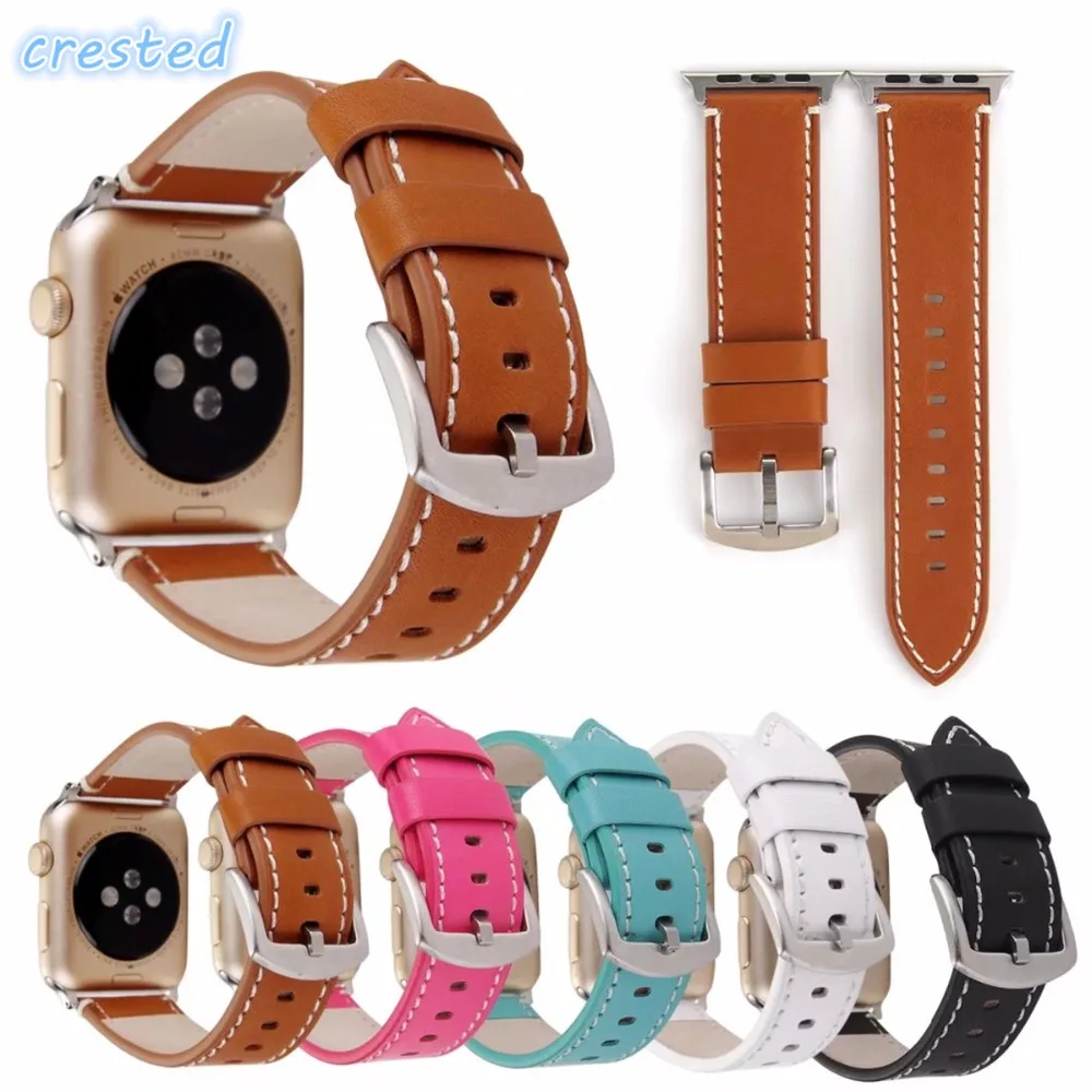 

Genuine Leather Watch Band with Connector Adapter strap for Apple Watch Series 1 Series 2 Band for Sport Buckle Bracelet