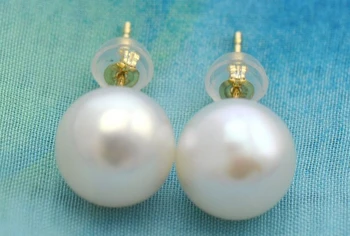 

free shipping 12830 round white FW pearl earring gold stud