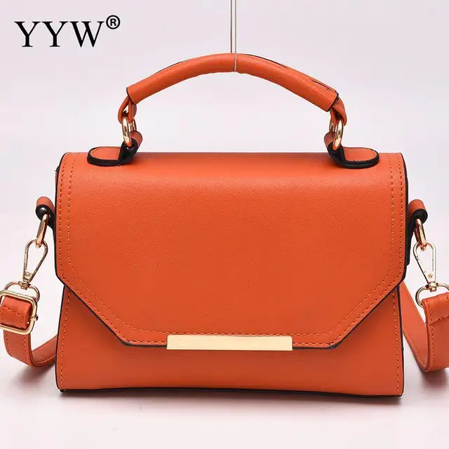 Orange Women Handbag Mini Square Pu Leather Crossbody Portable Shoulder