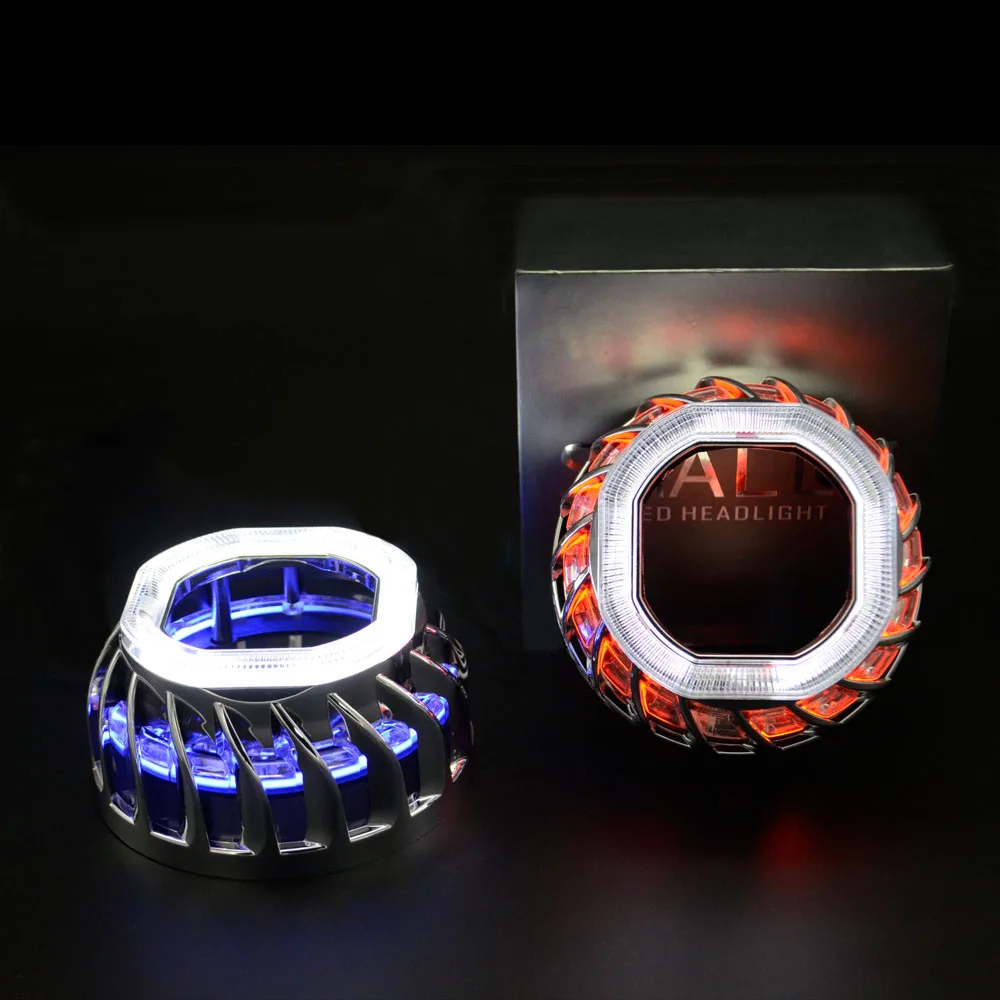 2 шт. линзы проектора bi xenon led кожухи квадратное колесо пожарная маска с двойными ангельскими глазами функция DRL Подходит 2,5 объектив проектора