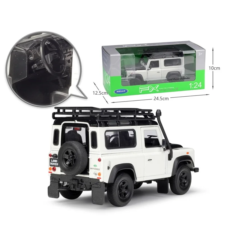 1:24 Welly Land Rover Defender белый/армейский зеленый/серебристый/белый/зеленый трубчатый багажник на крышу литая модель автомобиля