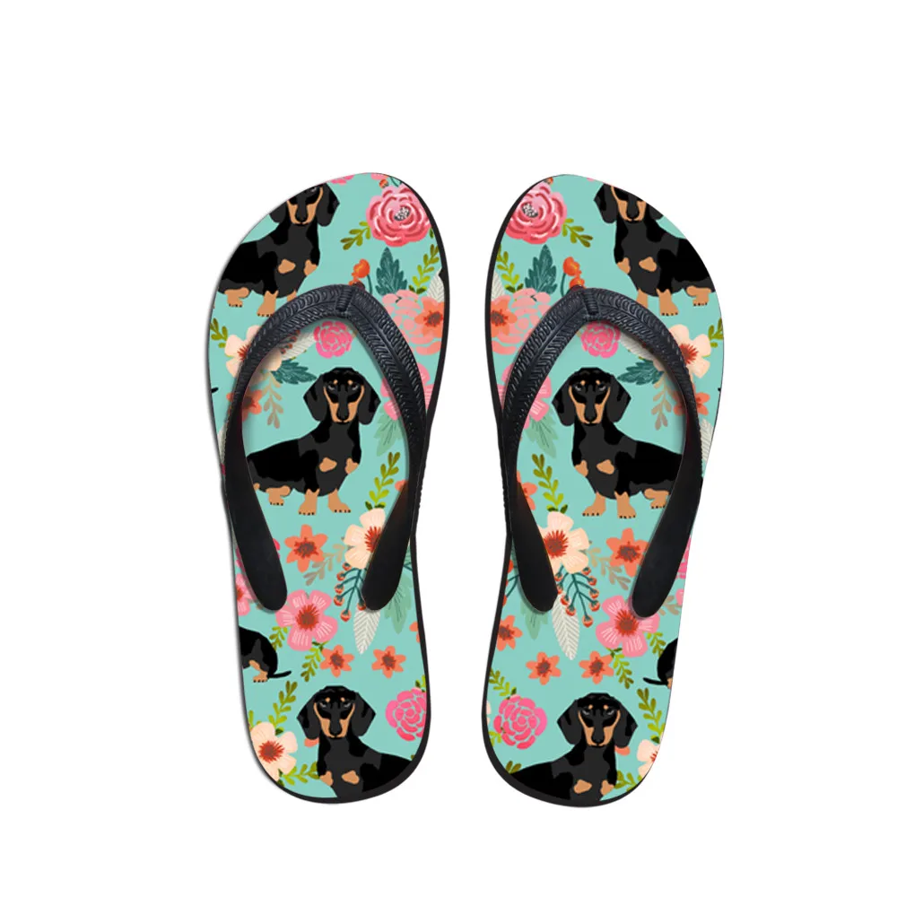 Doginthehole/Вьетнамки; спортивные сандалии для женщин; Doxie; Собака Такса; пляжная обувь с принтом; уличные сандалии; женские кроссовки - Цвет: Черный и бежевый
