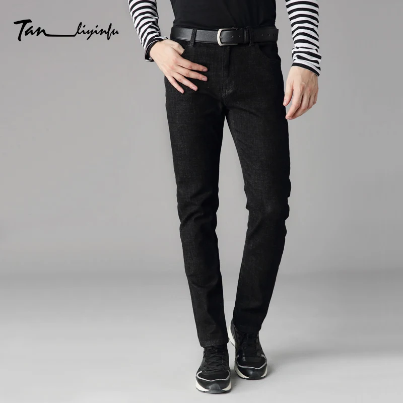 Tanliyinfu spring new high quality men s black embroidered jeans 98 cotton 2 spandex button zipper