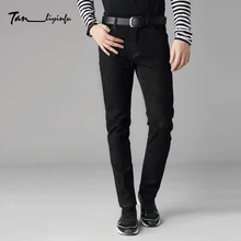 Tanliyinfu spring new high quality men’s black embroidered jeans 98% cotton 2% spandex button zipper decoration