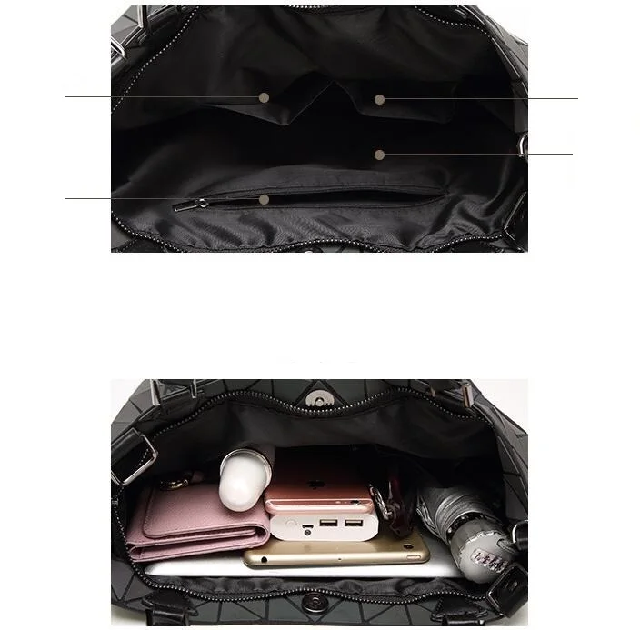 Bolso luminoso caliente del envío de la gota de las mujeres del bolso geométrico del laser del bolso de hombro acolchado bolso del hombro del holograma simple plegable bolsos grandes Bolso luminoso caliente del envío de la gota de las mujeres del bolso geométrico del laser del bolso de hombro acolchado bolso del hombro del holograma simple plegable bolsos grandes