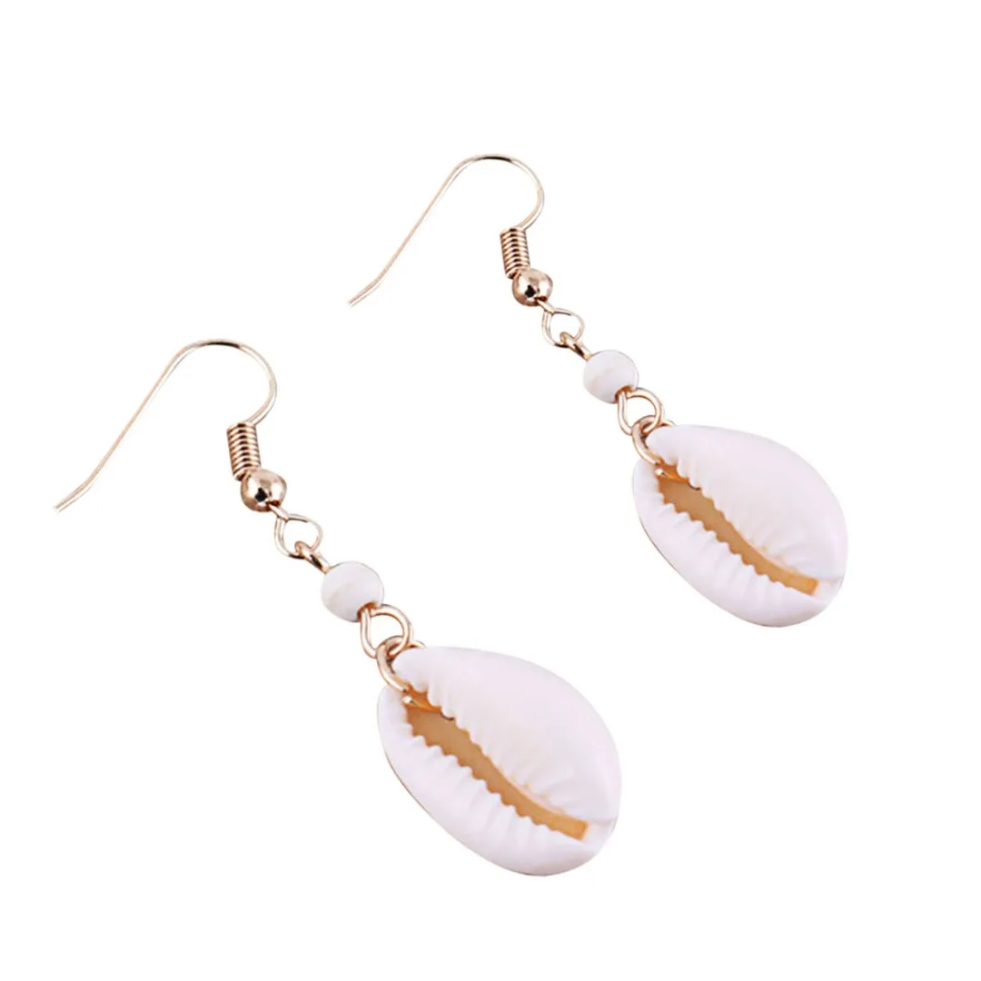 Fashion Women Natural Shell Drop Earrings Bohemian Style Summer Conch Shell Handmade Gold Hook Simple Long Earring oorbellen