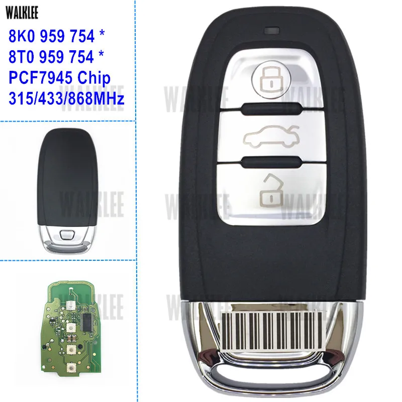 Comprar WALKLEE remoto inteligente 315 MHz 433 MHz 868 Mhz traje para Audi 8T0 959*754 * 8K0 959 754 * para A4 S4 A5 S5 Q5 2007 2016