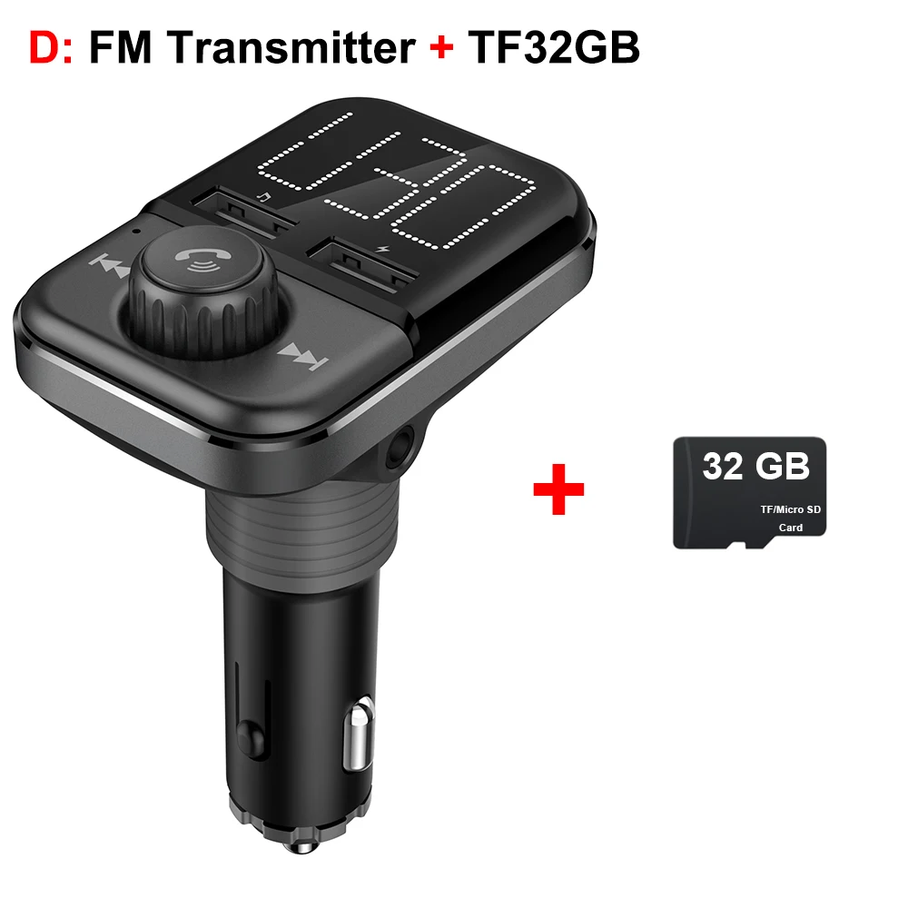 Fm-передатчик, Bluetooth, автомобильный трансмиссор, Handsfree, TF модулятор, трансмиттер, радио, MP3, двойной USB, автомобильное зарядное устройство - Название цвета: D-FM Transmitter 32G