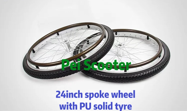 

24inch 24 inch spoke wheelchair wheel with PU solid tire phub-24wta