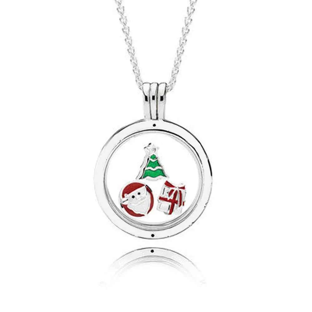

100% 925 Sterling Silver CHRISTMAS SPIRIT FLOATING LOCKET SET fit Charm Original Women jewelry A set of prices