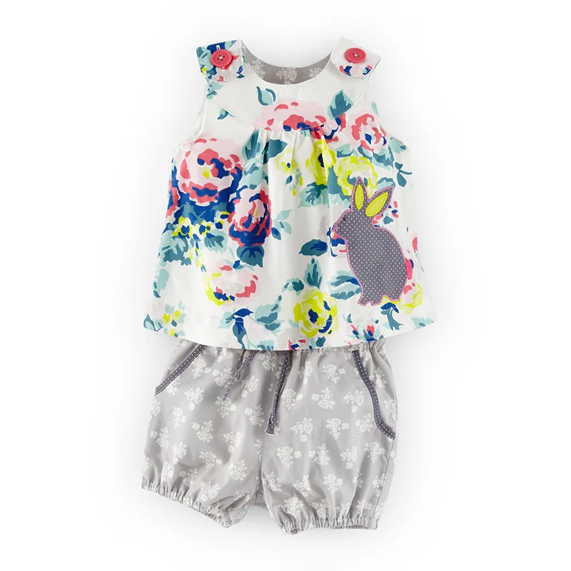 

Little maven 1-6Years Floral Rabbit Pattern Summer Set for Girls Kids Child Outfits Suits Baby Girls Clothing Set Boutique Suit
