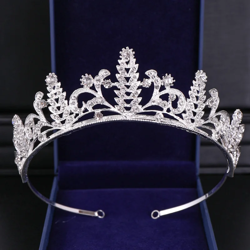 

Hot Fashion Tiara & Crown Luxury Princess Wedding Party Hair Jewelry Silver Crystal Leaf Girl Bridal Prom Headband