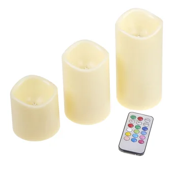 

Home Decor 3Pc/set Cylindrical Colorful Remote Control Timed Flameless LED Candle Light Party Birthday Valentine Supplies #81304