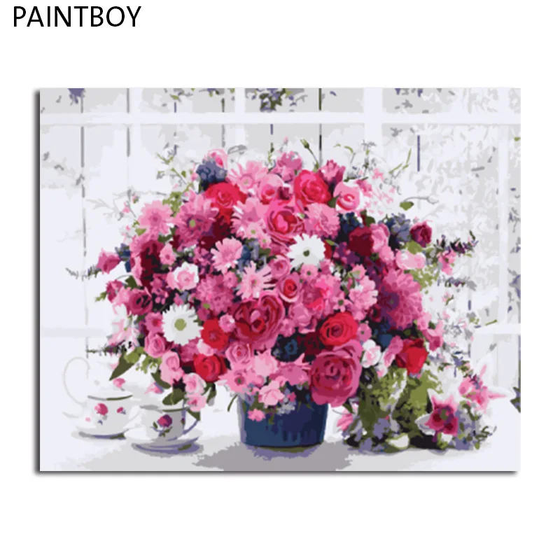 

PAINTBOY Framed Pictures DIY Painting By Numbers Flower Handwork Canvas Oil Painting Home Decor For Living Room
