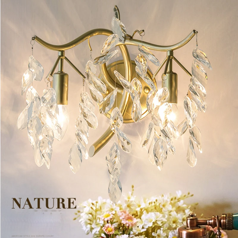 

ZYY American Country Style Luxury Crystal Wall Lamp For Living Room Bedside Asile Porch Light With LED Bulbs Length30cm