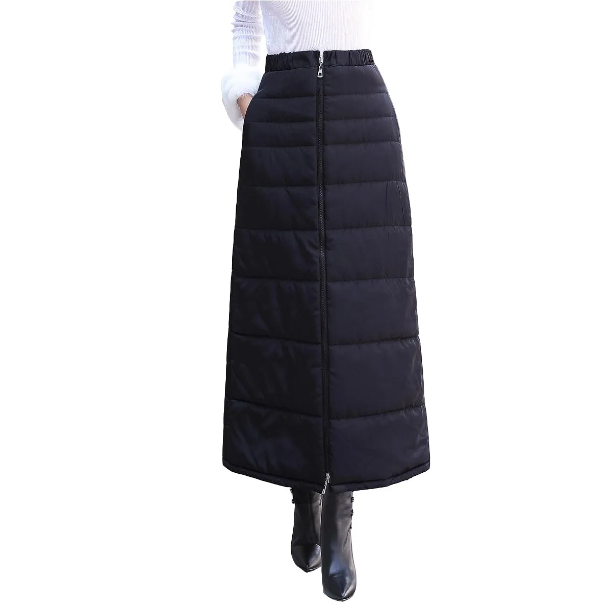 Skirts women plus size Warm long skirt 2018 Winter New Warm White Duck Down Skirt Long Winter Zipper Elastic Waist Women Skirt
