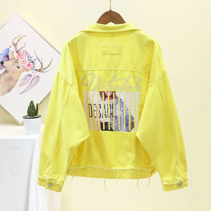 

2019 Women's Harajuku embroidery letter patch bomber jacket women Pink Ripped Denim Coat Female 4 color