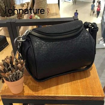 

Johnature 2020 Pillow Genuine Leather Fashion Solid Zipper Hard Silt Pocket Versatile Rivet Women Handbags & Crossbody Bags