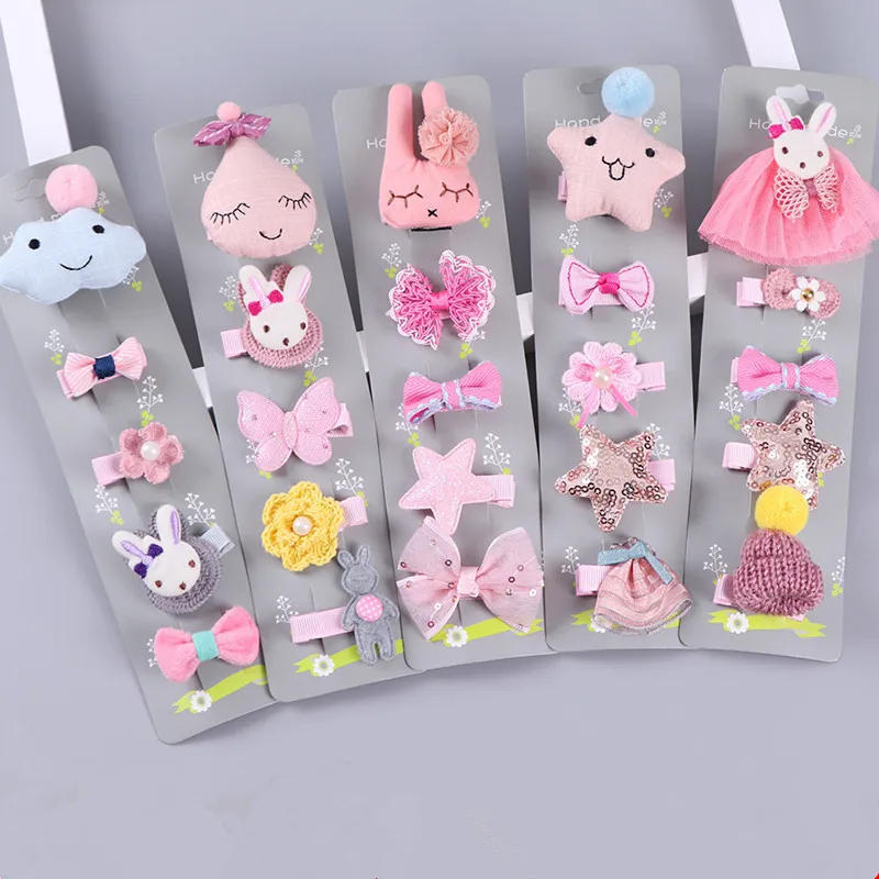 

5PCS Girl hair accessories set gray crown rabbit hair clip glistening big butterfly star hairpin children barrette headwear