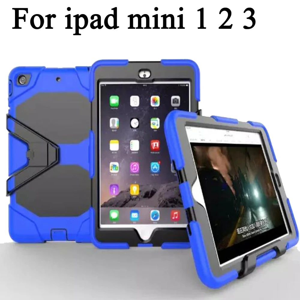 

360 Full Screen Protection Case for Apple iPad Mini 3 2 1 mini 2 Retina Kickstand Kids Silicone Rubber Armor Defender Case Cover