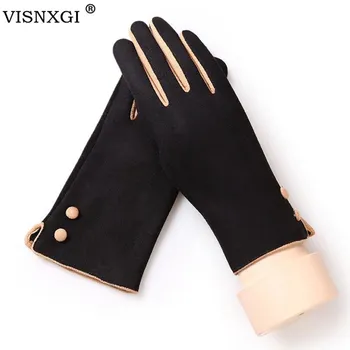 

VISNXGI Women Winter Touched Screen Full Finger Gloves Autumn Warm Wrist Mittens Driving Ski Windproof Soft Glove Thick Guantes