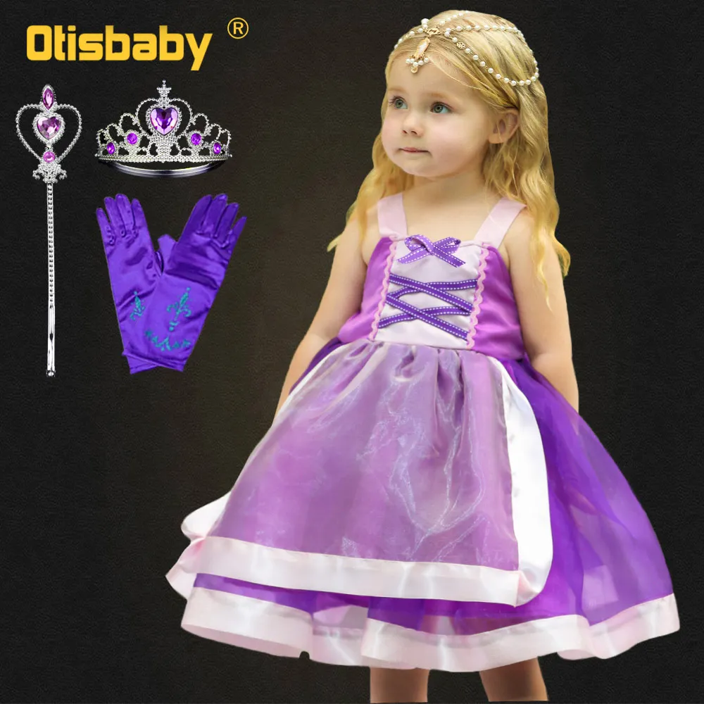 Платье принцессы для девочек Платье Рапунцель для От 1 до 7 лет Детские ролевые игры Рапунцель: Запутанная история, косплей костюм детские платья на день рождения карнавальный костюм вечерние платье