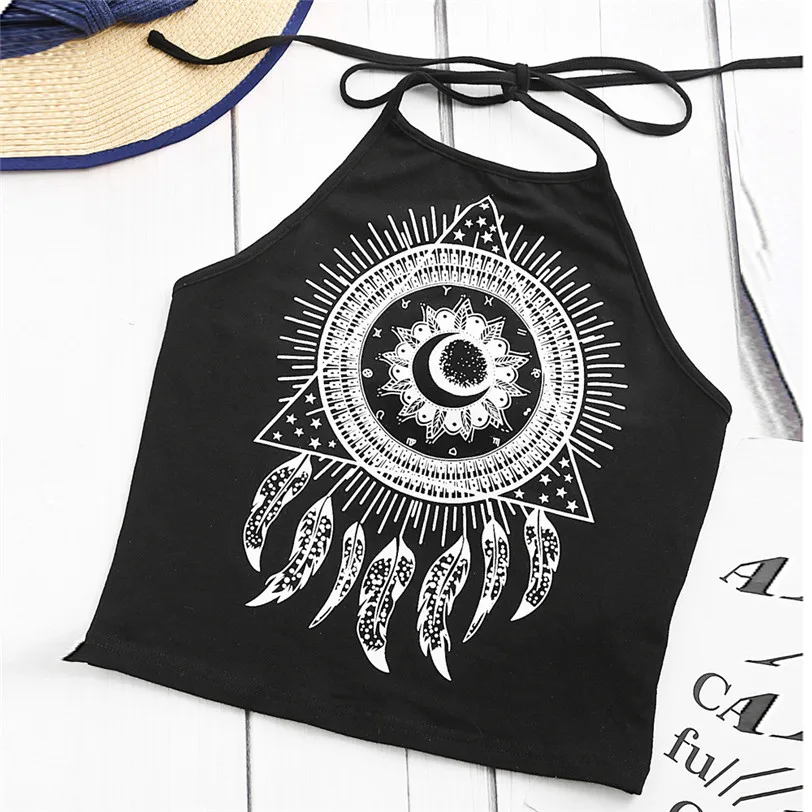 Chic Dreamcatcher Print Crop Top Female Camis Halter Casual Vest Women's Tops Base Shirt Cropped Women's Blouse Wholesale noFB12 (6)