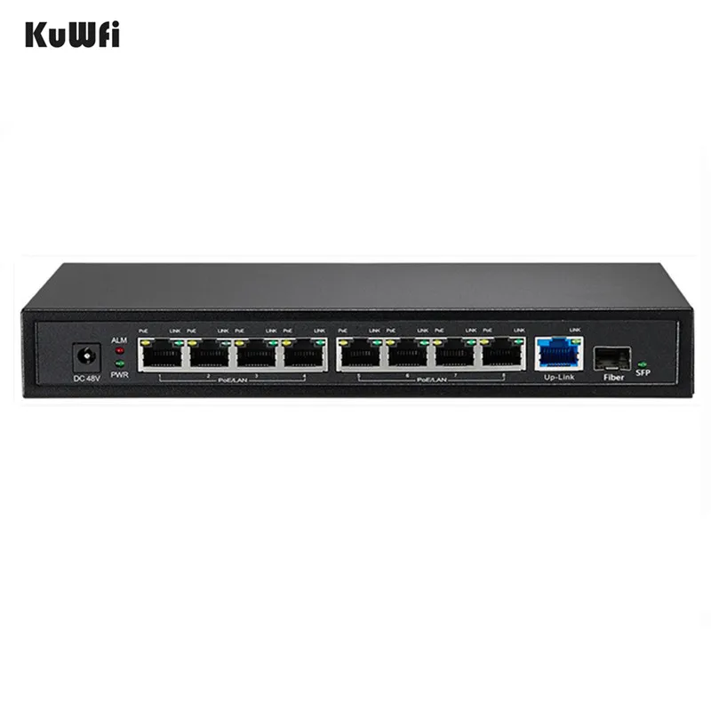 

KuWfi Gigabit 9 Port POE Switch 10/100/1000Mbps Standard Network Switch for IP Cameras and Wireless AP With PPPOE QOS Firewall