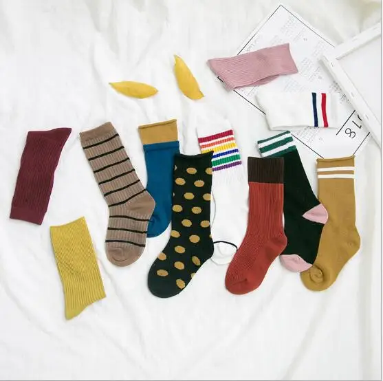 Tukla Babe New 1-12 Y Child Socks Autumn Winter Color Matching Striped Children's Pile Student Kids Boys Girls Tube Sock