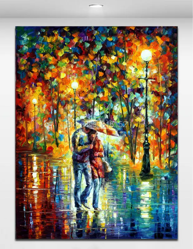 Date Night Romantic Lovers Modern Palette Knife Oil Painting Printed On