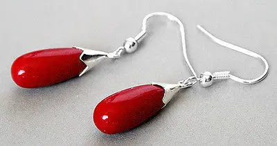 

Free shipping@@@@@Sterling Silver Red CORAL Dangle Earrings