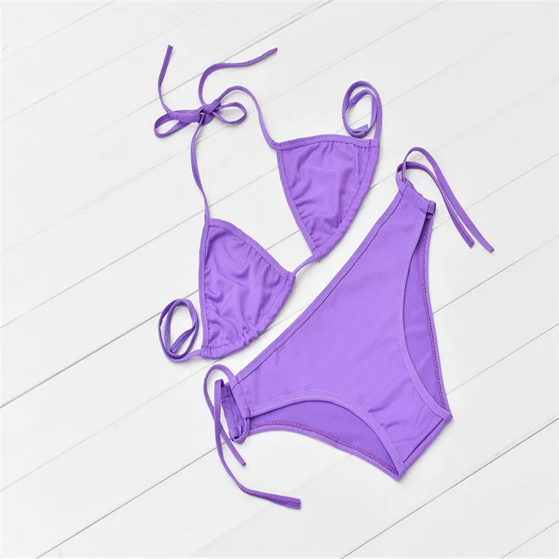 New Swimwear women bikini Push-up Bandeau Bra Solid Swimsuit Bathing Suit Swimwear New Beachwear Bikini Set #2y21 (25)
