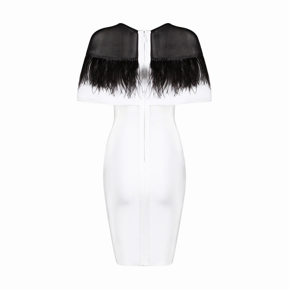 Automne Nouvelle Blanc Qualité Mini 2017 Plumes Femmes Haute Celebrity Party Bandage Clubwear Robes Robe Arrivée EdIXwRq