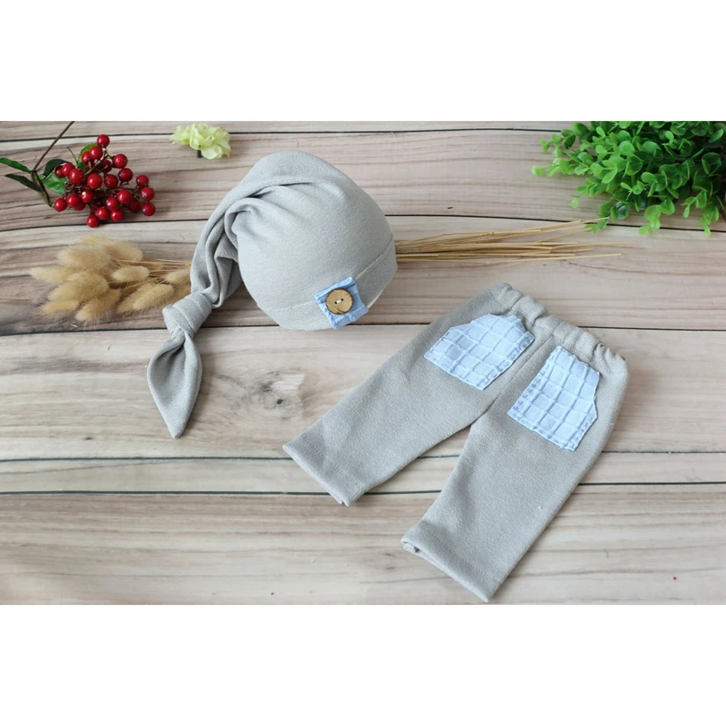 

Vintage Baby Boy Bonnet and Pant Sewn Baby Full Set Newborn Outfit Set Infant Clothes Photography Props Newborn Romper