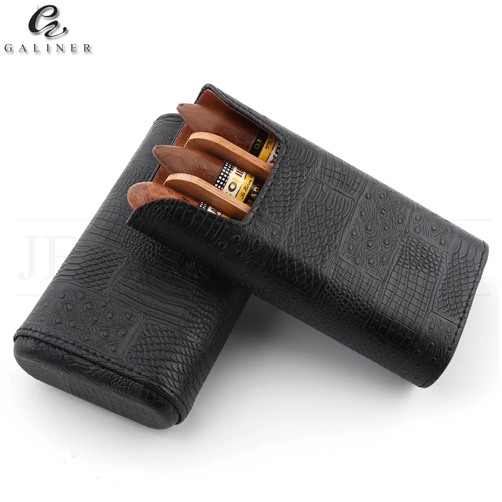 GALINER Gadgets Cedar Wood Humidor Leather Cigar Travel Case Portable 3 Tubes Holder Cigar Humidor