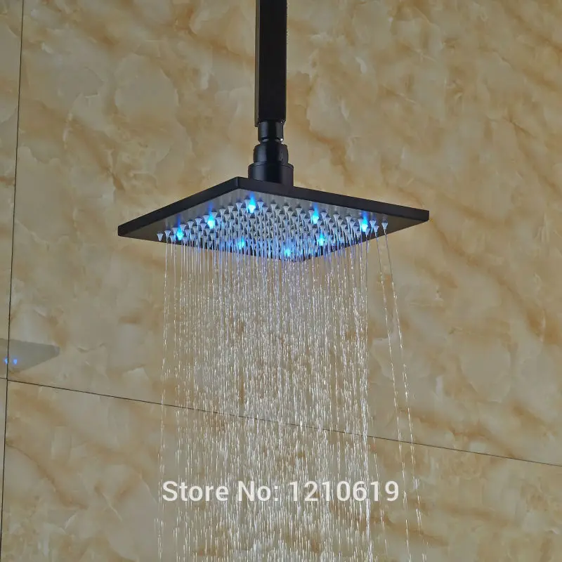 

Newly Oil Rubbed Bronze Top Shower Head w/ Ceiling Mount Arm LED Lights 8" Shower Spray Head