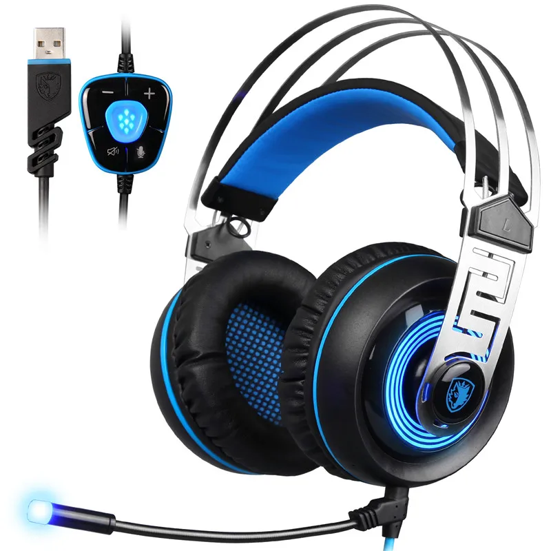 SADES A7 USB 7 1 Игровые наушники Игры С микрофоном Mic светодиодный для компьютера