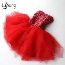 Сладкий Красный Кристалл Тюль Короткие коктейльные платья с открытыми плечами Румяна Розовый Мини формальное платье выпускного вечера платья