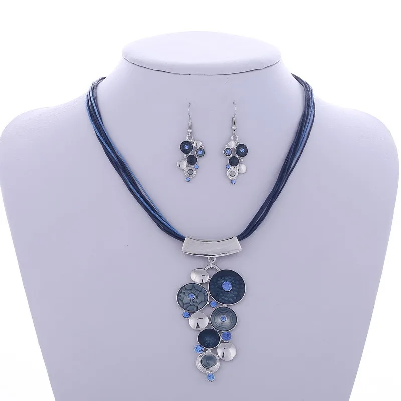 Модные Серебряные Ювелирные наборы для женщин, искусственный камень, эмаль, ожерелье, серьги, наборы, массивное ожерелье, драгоценный камень, ювелирный набор