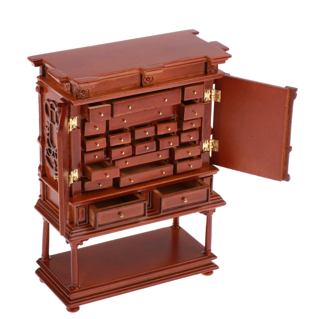 

1/12 Dollhouse Miniature Vintage Style Chinese Medicine Herbal Cabinet Model Accs