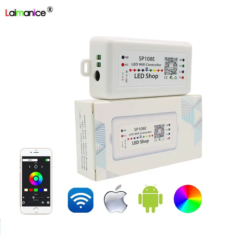 

SP105E SP108E Magic WIFI Controller Bluetooth DC5V-24V 2048Pixels for WS2811 WS2812B 2801 6803 IC LED Strip IOS Android APP