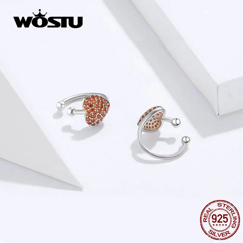 WOSTU подлинные 925 пробы серебряные серьги с красным сердцем классические модные изысканные серьги в форме сердца для женщин CTE180