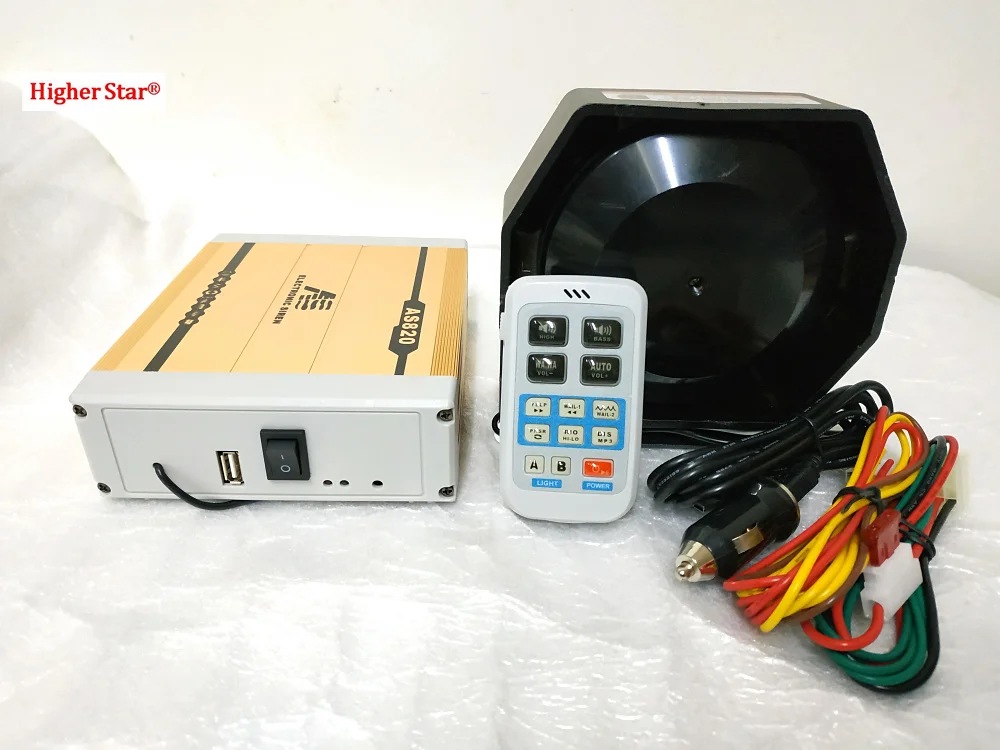 DC12V AS820 200W wireless control car alarm amplifiers emergency siren,18 warning sounds,Microphone+200W speaker photo
