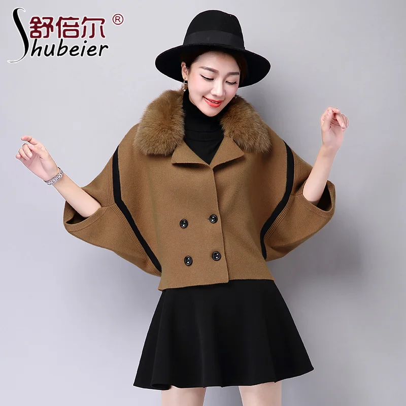 

New knitted mink cashmere cardigan women fashion sweater with big fox fur collar coat ladies fur shawl/outwear