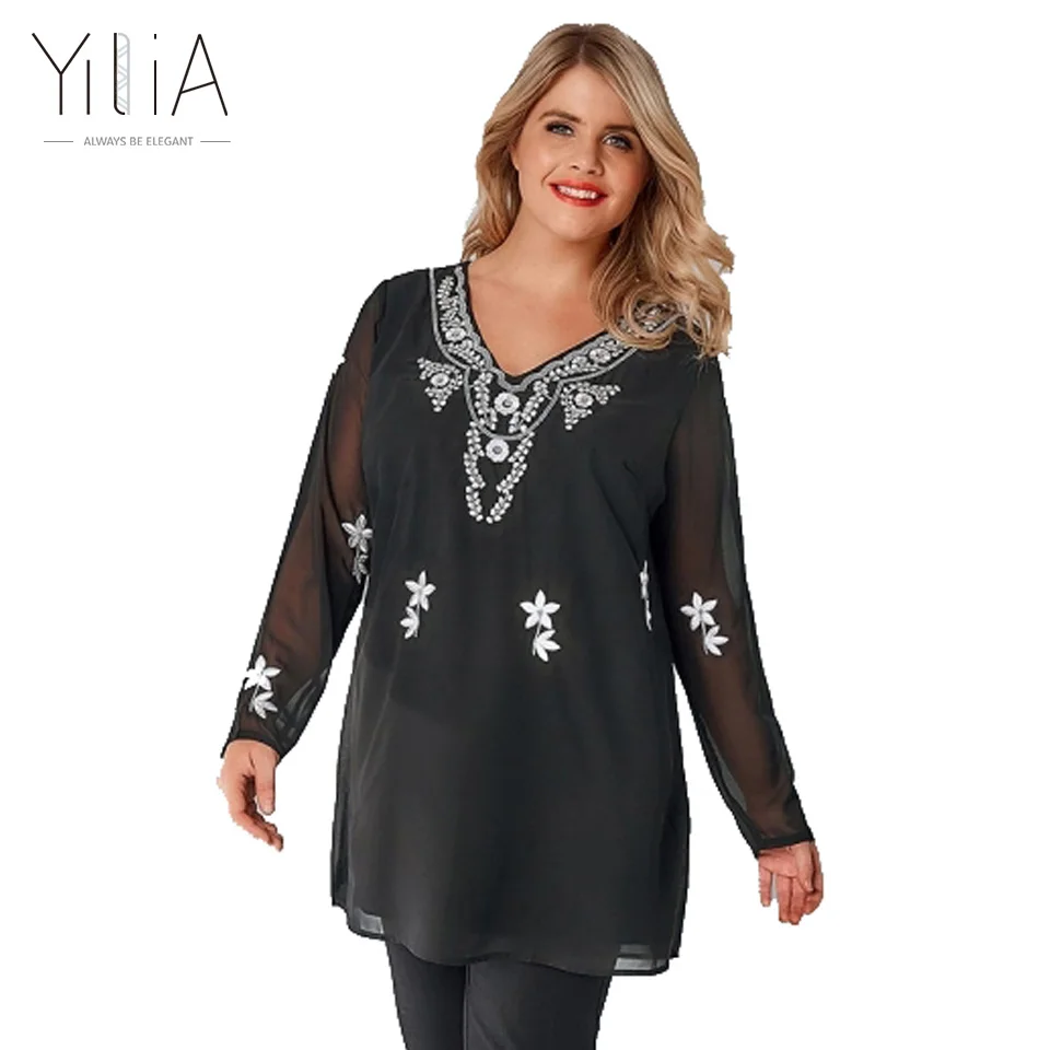 Yilia Fashion Brand T font b Shirt b font font b Women b font Autumn Embroidery