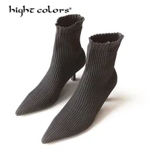 34-40) г. Новые женские ботильоны из тянущейся ткани обувь на каблуке 6 см Женские пикантные ботинки-носки на высоком каблуке «Челси» черный, фиолетовый цвет