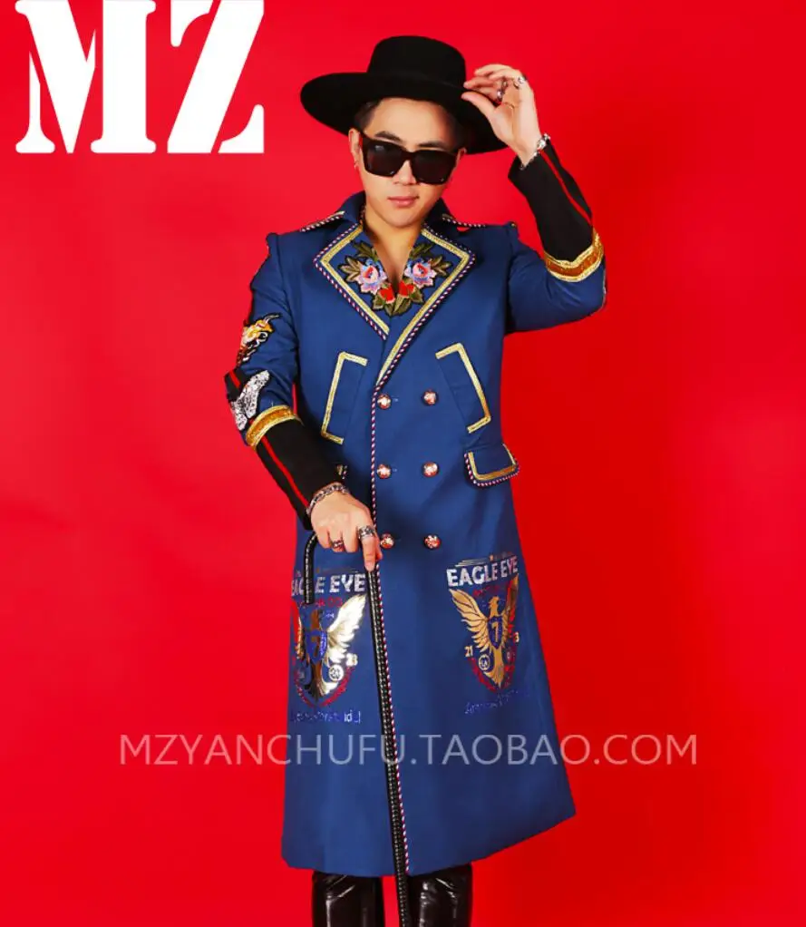 GD Bigbang мужские певицы длинные вышитые орлы костюмы DJ DS сценическая одежда мужской