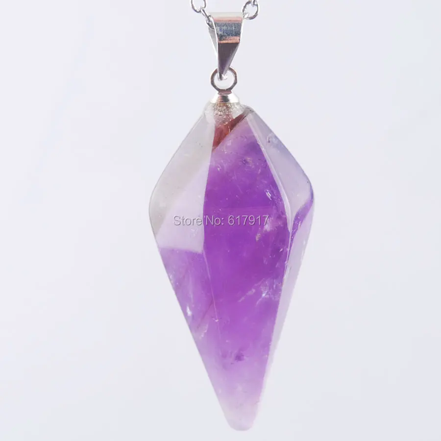 

RONGZUAN Natural Amethysts Gem Stone Pyramid Reiki Chakra Beads Pendulum Pendant for Necklace Fashion Women Jewelry TN3482