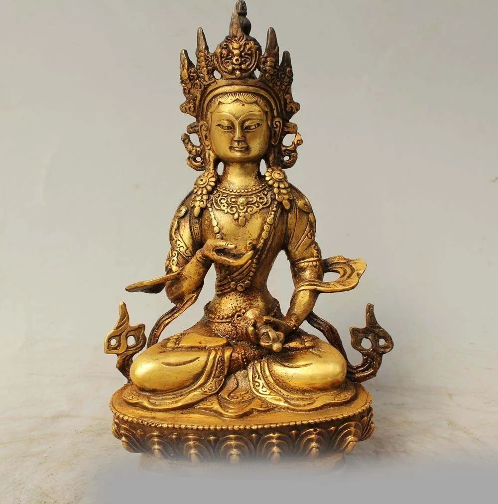 

9" Tibetan Buddhism Brass Seat Vajradhara Vajrasattva Goddess Buddha Statue
